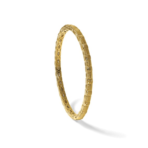 Herco 14K Polished Checkered Weave Pattern 4.3mm Hinged Bangle