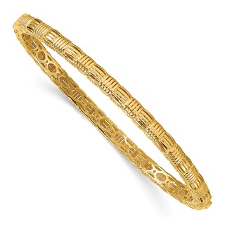 Herco 14K Polished Checkered Weave Pattern 4.3mm Hinged Bangle