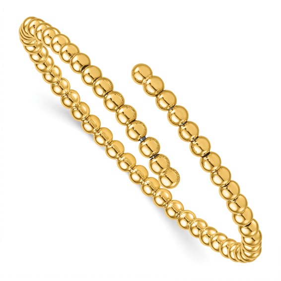 Herco 14K Polished Beaded Bypass Flexible Cuff Bangle