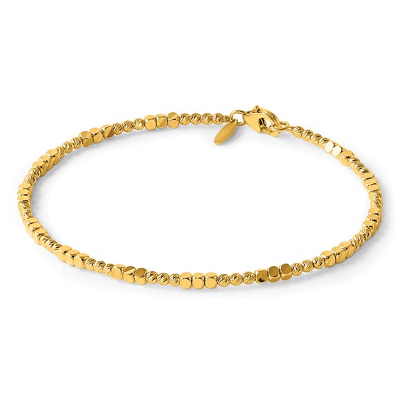 Herco 14K Polished and Diamond-cut Square Beaded Flexible Bangle
