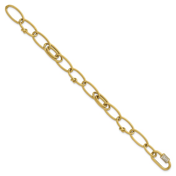 Herco 14K Polished Fancy Oval Link with CZ Carabiner 7.5 Inch Bracelet