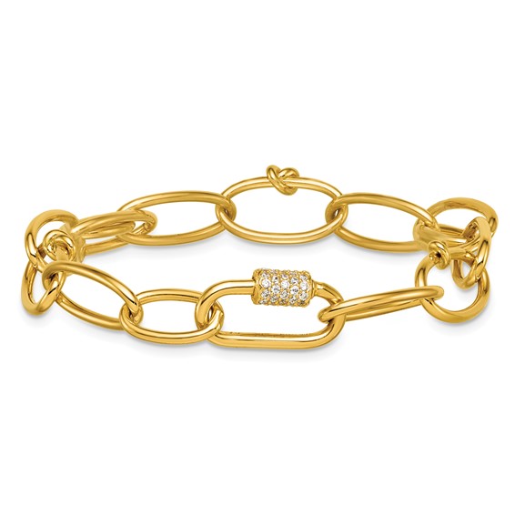 Herco 14K Polished Fancy Oval Link with CZ Carabiner 7.5 Inch Bracelet