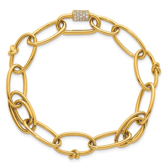 Herco 14K Polished Fancy Oval Link with CZ Carabiner 7.5 Inch Bracelet