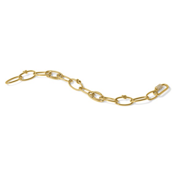 Herco 14K Polished Fancy Oval Link with CZ Carabiner 7.5 Inch Bracelet
