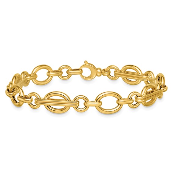 Herco 14K Polished and Grooved Fancy Link 7.5 Inch Bracelet