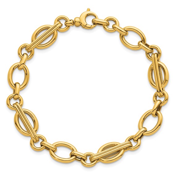 Herco 14K Polished and Grooved Fancy Link 7.5 Inch Bracelet