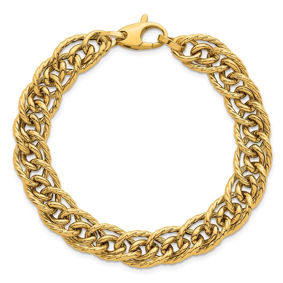 Herco 14K Polished and Textured Fancy Mixed Link 7.5 Inch Bracelet