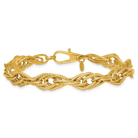 Herco 14K Polished Textured Fancy Tri-Link 7.75 Inch Bracelet