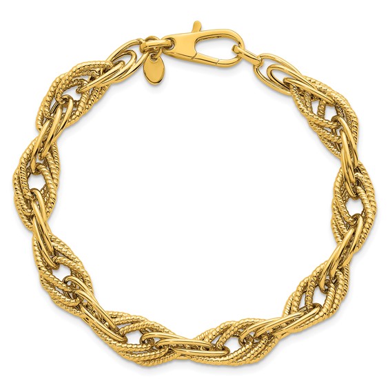 Herco 14K Polished Textured Fancy Tri-Link 7.75 Inch Bracelet