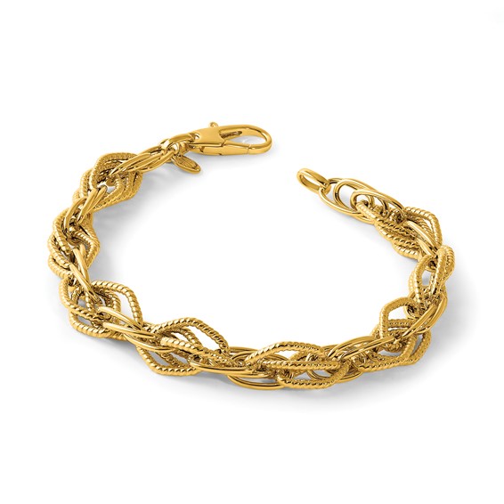 Herco 14K Polished Textured Fancy Tri-Link 7.75 Inch Bracelet