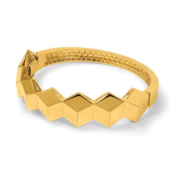 Herco 14K Polished Cubed Hinged with Safety Clasp Bangle