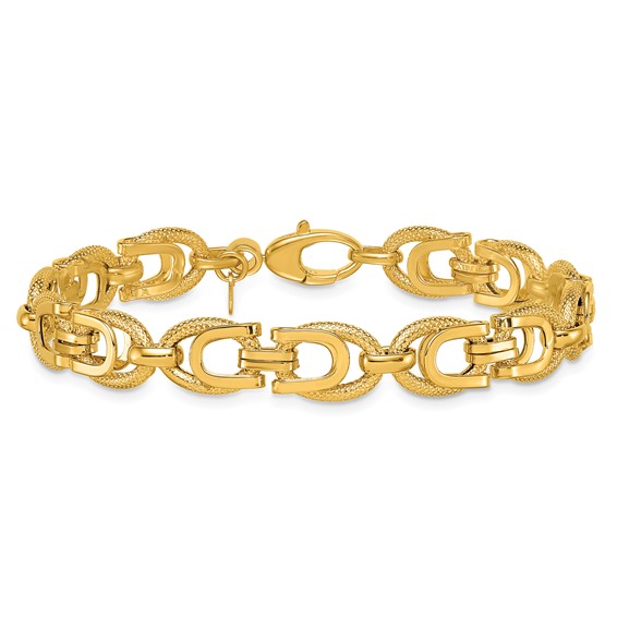Herco 14K Polished and Textured Fancy Link 8 Inch Bracelet