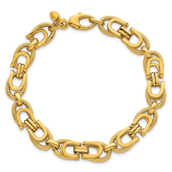 Herco 14K Polished and Textured Fancy Link 8 Inch Bracelet
