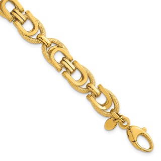 Herco 14K Polished and Textured Fancy Link 8 Inch Bracelet