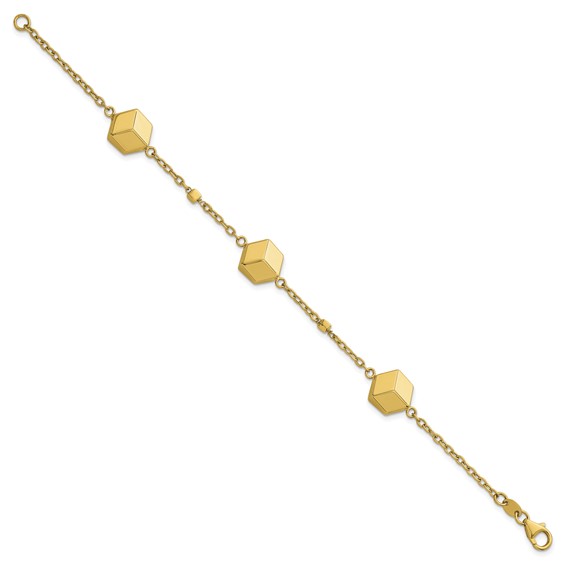 Herco 14K Polished Cube Station 7.75 Inch Cable Bracelet