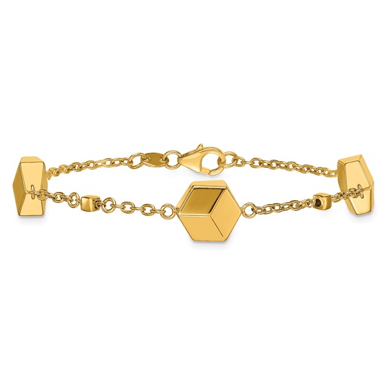 Herco 14K Polished Cube Station 7.75 Inch Cable Bracelet