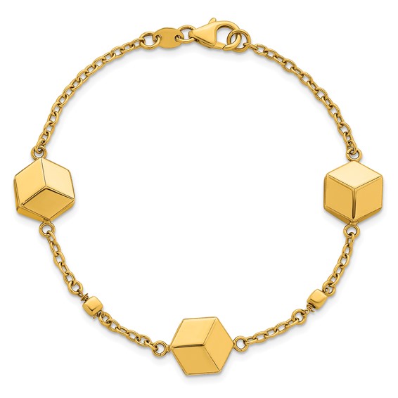 Herco 14K Polished Cube Station 7.75 Inch Cable Bracelet