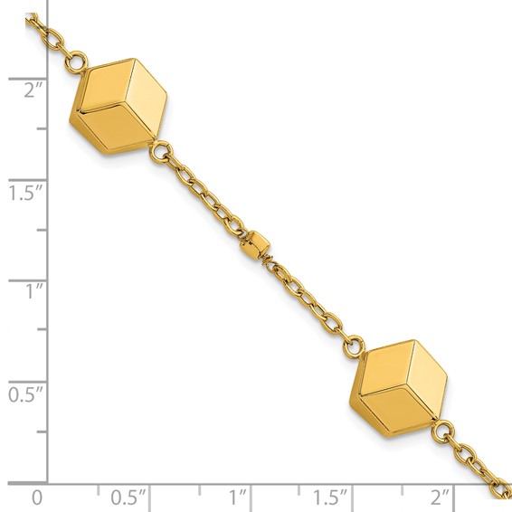 Herco 14K Polished Cube Station 7.75 Inch Cable Bracelet