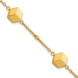 Herco 14K Polished Cube Station 7.75 Inch Cable Bracelet