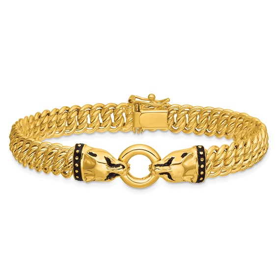 Herco 14K Polished with Black Enamel Panther 7.25 Inch Bracelet