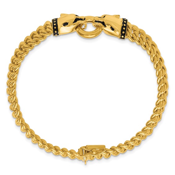 Herco 14K Polished with Black Enamel Panther 7.25 Inch Bracelet