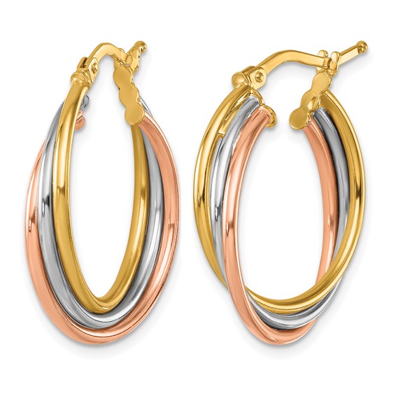 Herco 14K Tri-color Polished Triple Wire Round Hoop Earrings
