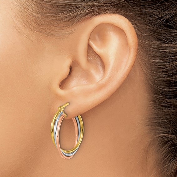 Herco 14K Tri-color Polished Triple Wire Round Hoop Earrings