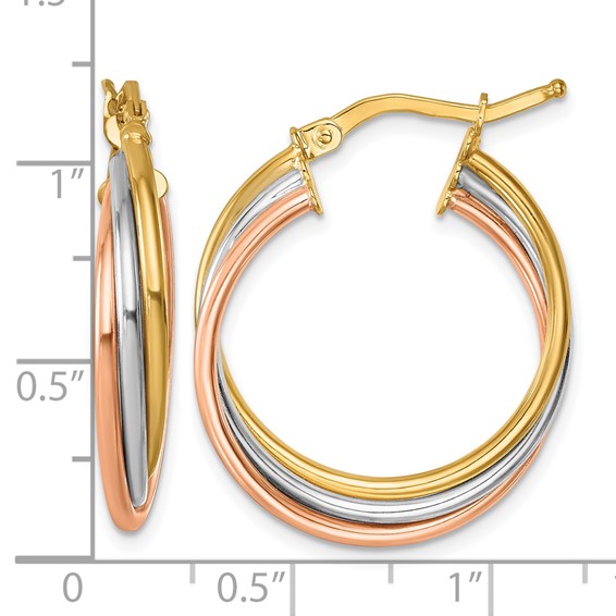 Herco 14K Tri-color Polished Triple Wire Round Hoop Earrings