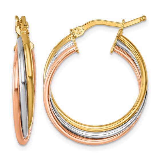 Herco 14K Tri-color Polished Triple Wire Round Hoop Earrings