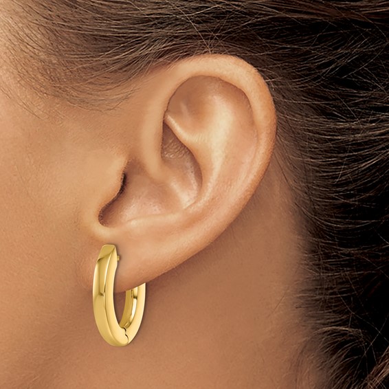 Herco 14K Handmade Polished 4.0mm Hinged Oval Hoop Earrings