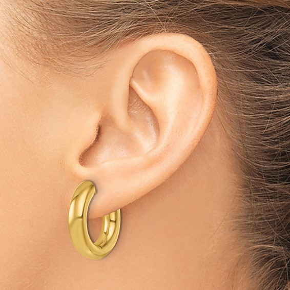 Herco 14K Handmade Polished 4.0mm Round Tube Hinged Hoop Earrings