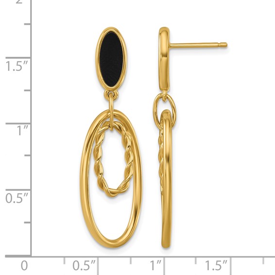 Herco 14K Polished and Twisted Onyx Oval Post Dangle Earrings