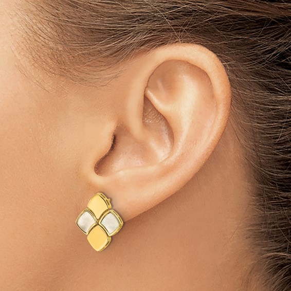 Herco 14K Polished and Satin Scalloped Mother of Pearl Post Dangle Earrings