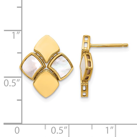 Herco 14K Polished and Satin Scalloped Mother of Pearl Post Dangle Earrings