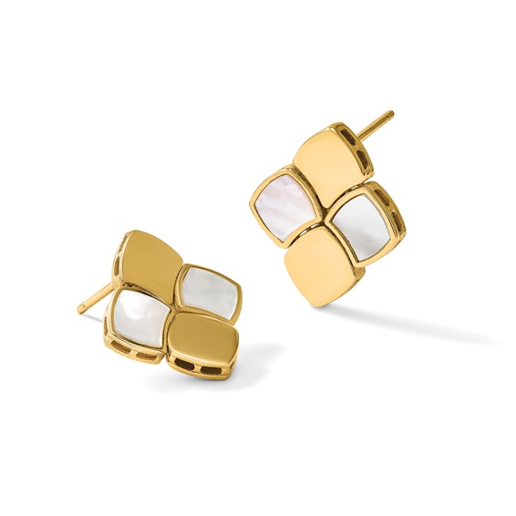 Herco 14K Polished and Satin Scalloped Mother of Pearl Post Dangle Earrings