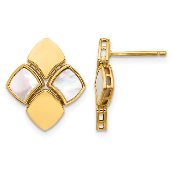 Herco 14K Polished and Satin Scalloped Mother of Pearl Post Dangle Earrings