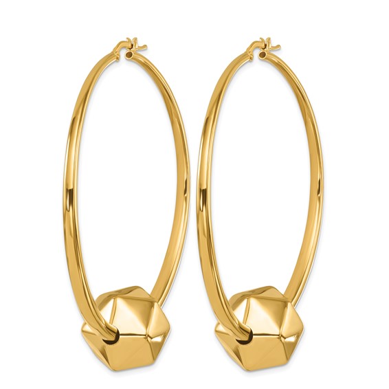 Herco 14K Polished with Studded Ball Large Round Hoop Earrings