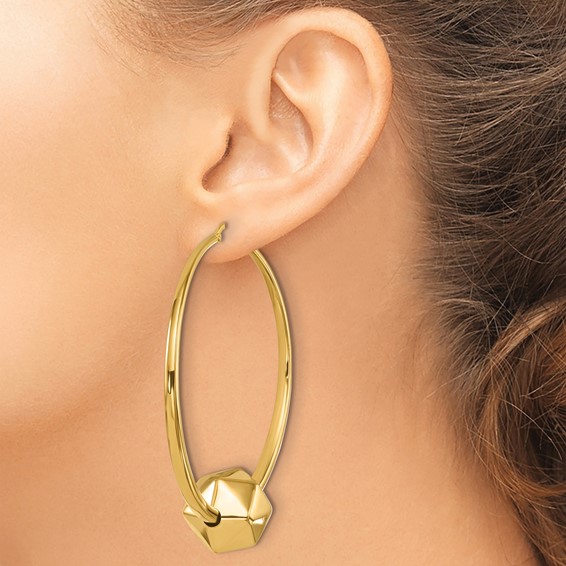 Herco 14K Polished with Studded Ball Large Round Hoop Earrings