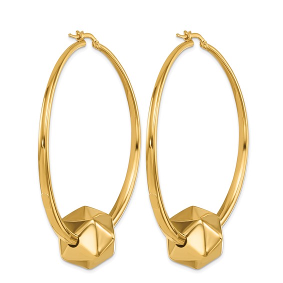 Herco 14K Polished with Studded Ball Large Round Hoop Earrings