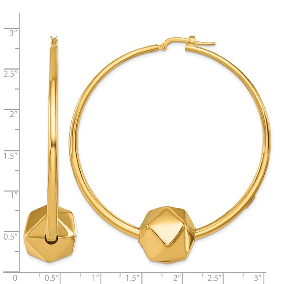 Herco 14K Polished with Studded Ball Large Round Hoop Earrings