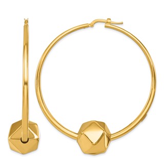 Herco 14K Polished with Studded Ball Large Round Hoop Earrings