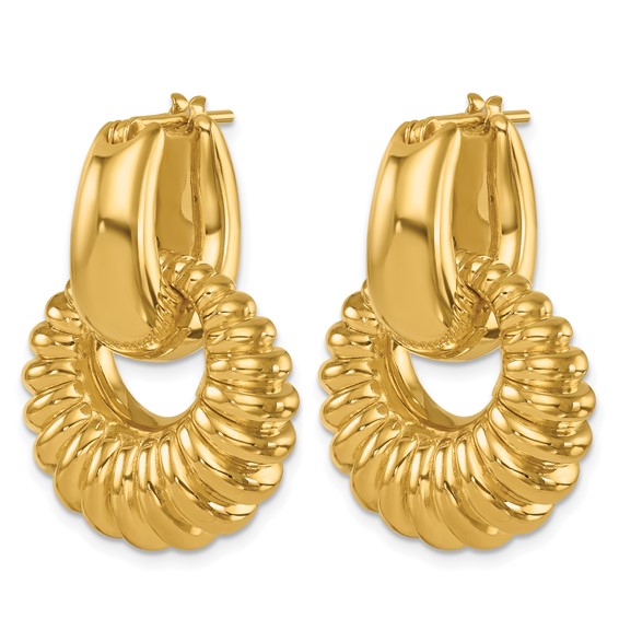 Herco 14K Polished and Grooved Moveable Double Hoop Earrings