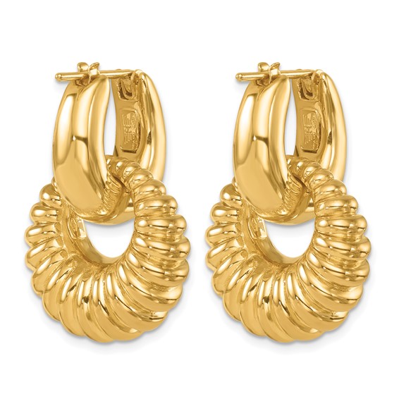 Herco 14K Polished and Grooved Moveable Double Hoop Earrings