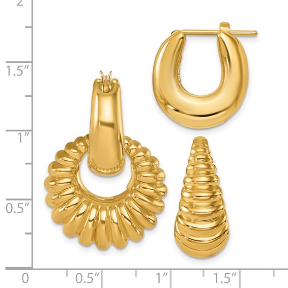 Herco 14K Polished and Grooved Moveable Double Hoop Earrings