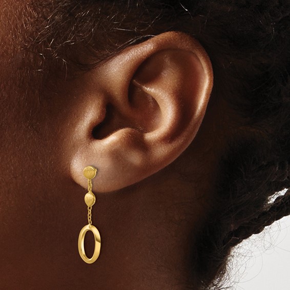 Herco 14K Polished and Brushed Oval Post Dangle Earrings