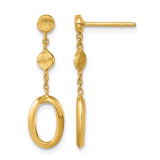 Herco 14K Polished and Brushed Oval Post Dangle Earrings