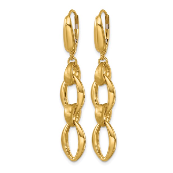 Herco 14K Polished and Satin Fancy Oval Link Leverback Dangle Earrings