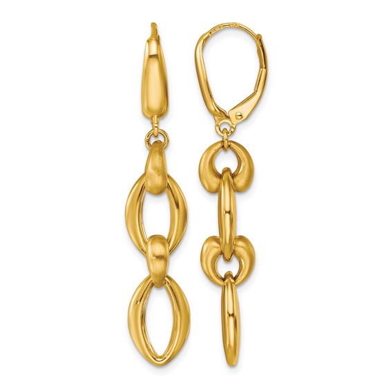 Herco 14K Polished and Satin Fancy Oval Link Leverback Dangle Earrings
