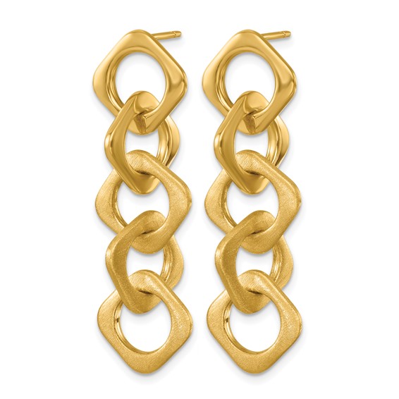 Herco 14K Polished and Satin Fancy Square Link Post Dangle Earrings