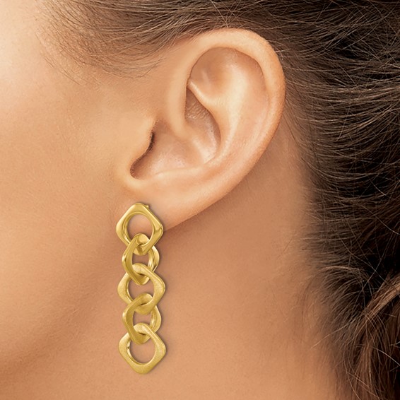 Herco 14K Polished and Satin Fancy Square Link Post Dangle Earrings